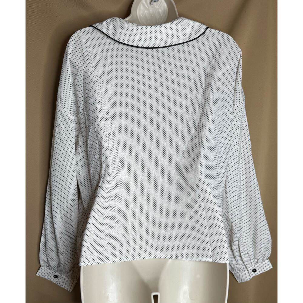 Unique Vintage Lumiere Winter White and Black Polka Dot Blouse S NWOT - Picture 3 of 5